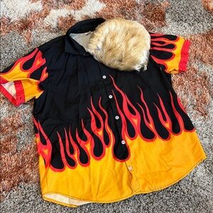 Blond wig Flame Button Up Shirt Guy Fieri Medium costume